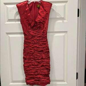 Nicole Miller Red Ruched Bodycon Mini Dress